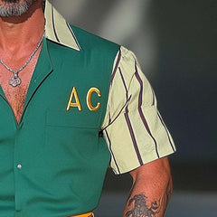 Men's Contrast Color Digital Print Lapel Short Sleeve Shirt MTA2539C0X