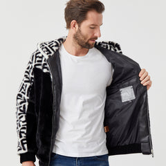 Custom-Made Mink Fur Leather Jacket with Unique Pattern Design