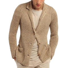 Men's Retro Casual Solid Color Lapel Pocket Cardigan 36244781Y