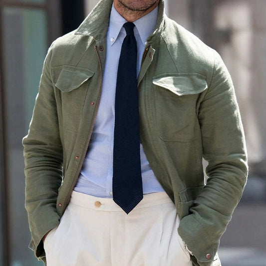 Men's Spring And Autumn Army Green Cotton Work Jacket MTA1807C5U