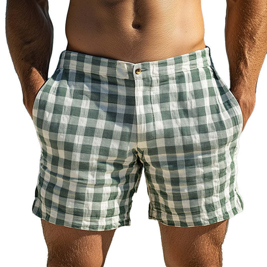 Men's Spring Fashion Plaid Linen Casual Sports Shorts MTA0334D6P