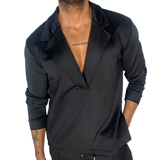 Men's Retro Casual Solid Color Pullover Lapel Long Sleeve Shirt MTA1925C4TO