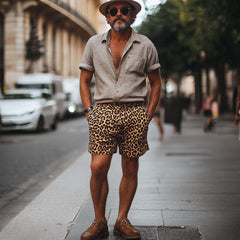 Men's Summer Retro Leopard Print Casual Short Pants MTA2215C4U
