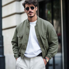 Men's Spring And Autumn Army Green Short Work Jacket MTA1858C5U