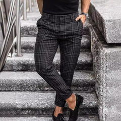 Men's Stylish Plaid Jogger Pants With Casual White Sneakers