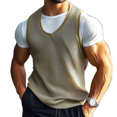 Men's Casual Solid Color Mesh Cool Round Neck Tank Top MTA0715D5TO