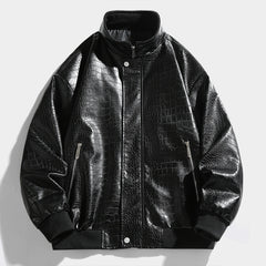 Men's Fashion Crocodile - Pattern Faux Leather Stand Collar Single Breasted Stylish Jacket