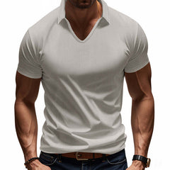 Men's Solid Color Waffle Lapel Short Sleeve POLO Shirt MTA0158D6X