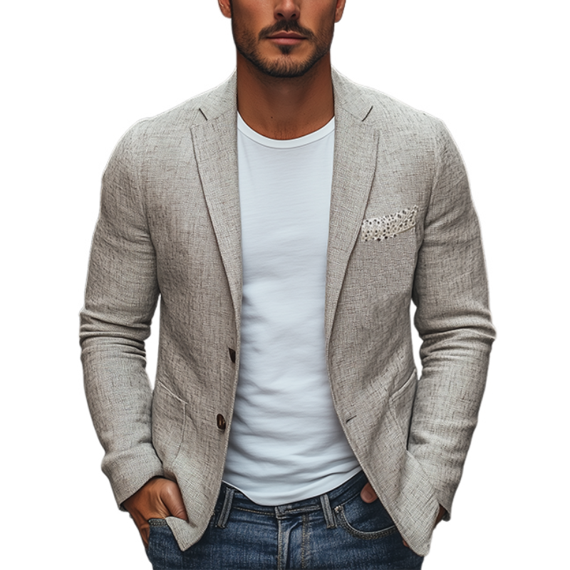 Men's Spring New Style Personalized Lace Splicing Pocket Cotton And Linen Blazer MTA2124C1K