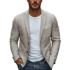 Men's Spring New Style Personalized Lace Splicing Pocket Cotton And Linen Blazer MTA2124C1K