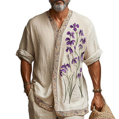 Men's Spring Fashion Retro Cotton And Linen Long Sleeve Shirt MTA0961D8P