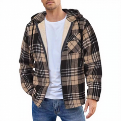 Flannel European And American Men's Jacket 2024 New Amazon Long-sleeved Hooded Plus Velvet Loose Men's Casual Jacket