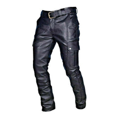Solid Color PU Leather Pants - Vintage Casual Style, Trendy Design