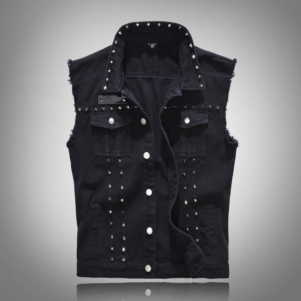 Edgy Rivet-Embellished Denim Vest for Men - Perfect for Urban Style and Casual Wear