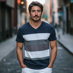 Men's Spring Fashion Personality Slim V-neck Suede Splicing Short Sleeve T-shirt MTA0880D2K