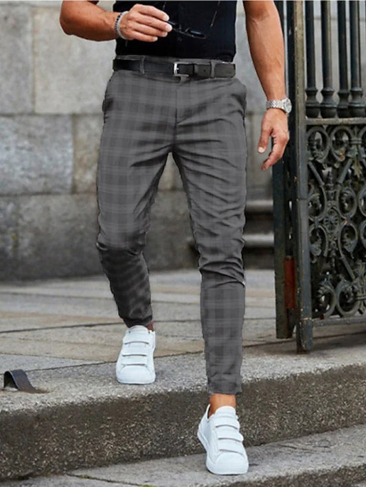 Men's Stylish Plaid Jogger Pants With Casual White Sneakers
