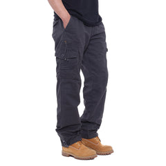 Men's Vintage Outdoor Tactical Cotton Elastic Waist Multi-Pocket Loose Cargo Pants