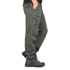 Men's Vintage Outdoor Tactical Cotton Elastic Waist Multi-Pocket Loose Cargo Pants