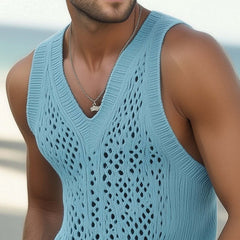Men's Summer Fashionable Seaside Knitted Hollow Tank Top MTA0789D6U