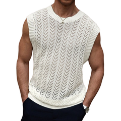 Men's Casual Round Neck Hollow Knitted Loose Tank Top MTA2564C9M
