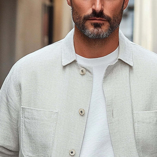 Men's Cotton And Linen Single Breasted Lapel Jacket MTA1731C9X