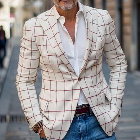 Men's Retro Casual Check Print Pocket Blazer 96724361TO