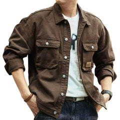 Men's Military-Style Utility Jacket with Multiple Pockets for Outdoor Adventures