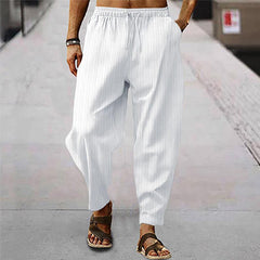 Men's Breathable Cotton And Linen Striped Loose Casual Sports Trousers 71867122X