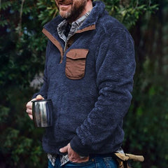 Men's Retro Casual Color Striped Flannel Stand Collar Pullover Jacket