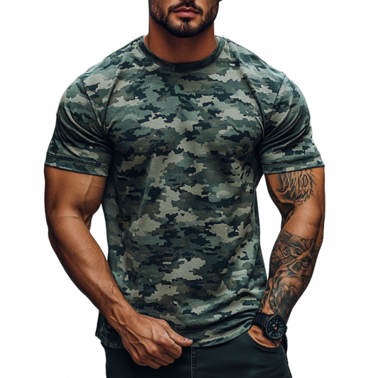 Men's Casual Outdoor Camouflage Cotton Round Neck Short Sleeve T-Shirt MTA2437C7M
