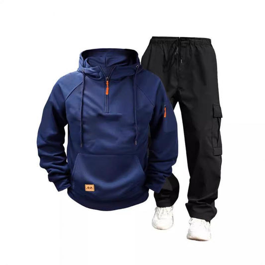 Men's Casual Solid Color Hooded Sweatshirt And Pants Set 54142080Y