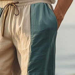 Men's Morandi Color Patchwork Simple Linen Shorts 09147016P