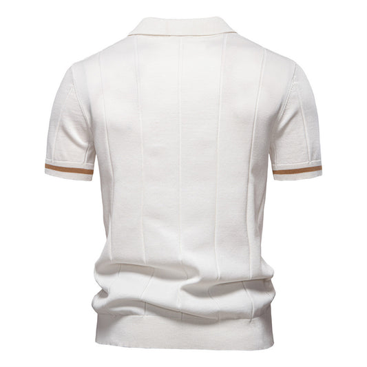 Men's Business Casual Woolen Polo Shirt Lapel Knitted Polo Shirt Short-sleeved