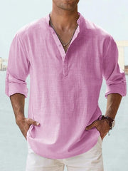Stylish Pink Henley Shirt for Men - Perfect for Casual and Semi-Formal Occasions