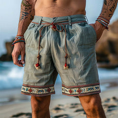 Men's Summer Retro Embroidered Cotton And Linen Shorts MTA0987D8U