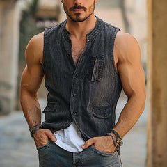 Men's Vintage Denim Single Breasted Vest MTA1781C8X