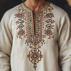 Men's Ethnic Print Open Collar T-Shirt MTA1982C8P
