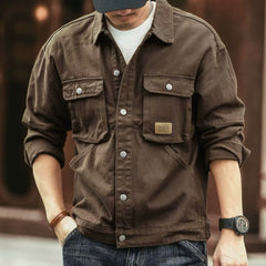 Men's Military-Style Utility Jacket with Multiple Pockets for Outdoor Adventures