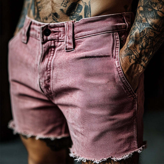 Men's Simple Vintage Raw Edge Denim Shorts MTA1966C7P