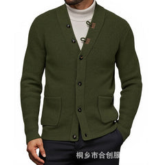Stylish Men's V-Neck Cardigan With Unique Toggle Closure