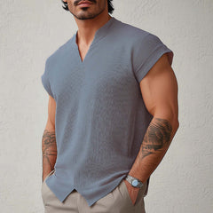 Men's Summer Basic Solid Color Textured Short-sleeved T-shirt MTA0855D3U