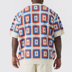 Men's Summer Fashion Casual Vacation Lapel Hollow Color Knitted Short-sleeved T-shirt MTA1044D9K