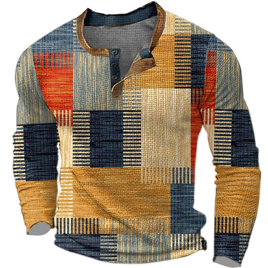 Stylish Long Sleeve Henley Shirt with Embroidered Details for Men