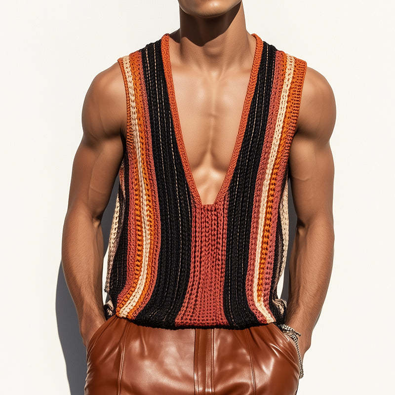Men's Retro Casual Knit Striped Tank Top MTA0241D0TO