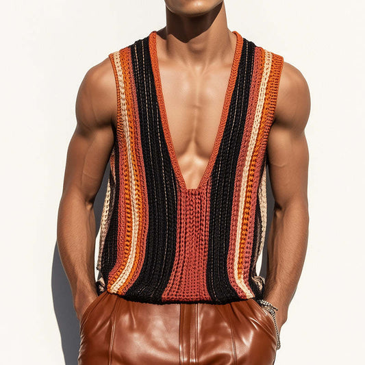 Men's Retro Casual Knit Striped Tank Top MTA0241D0TO