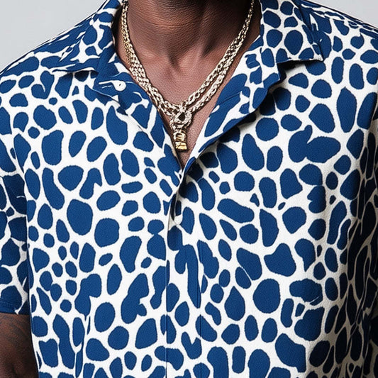 Men's Spring Fashion Leopard Print Casual Sports Short Sleeve Shirt MTA0941D4P
