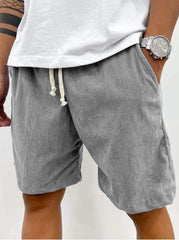 Men's Casual Corduroy Shorts with Adjustable Drawstring for Summer and Spring