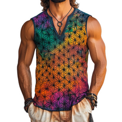 Men's Vintage Casual Flower Of Life Printed V-Neck Tank Top MTA2781C1TO