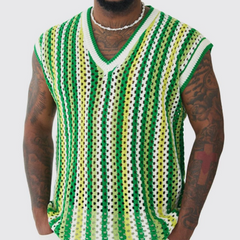Men's Summer Fashion Leisure Vacation V-neck Hollow Knitted Tank Top MTA1089D9K