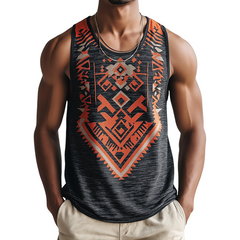 Men's Retro Casual Ethnic Style Printed Round Neck Tank Top MTA0217D4TO